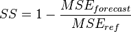 \ SS = 1- \frac{MSE_{forecast}}{MSE_{ref}} 