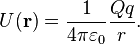 U(\bold{r})=\frac{1}{4\pi\varepsilon_0}\frac{Qq}{r}.