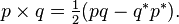 p \times q = \textstyle\frac{1}{2}(pq - q^*p^*).