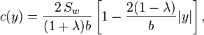 c(y)=\frac{2\,S_w}{(1+\lambda)b}\left[1-\frac{2(1-\lambda)}{b}|y|\right],