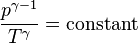  \frac{p^{\gamma -1}}{T^{\gamma}} = \mbox{constant} 