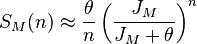 
S_M(n) \approx \frac{\theta}{n} \left( \frac{J_M}{J_M+\theta} \right)^n
