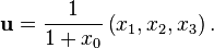 \mathbf{u} = \frac{1}{1+x_0}\left(x_1, x_2, x_3\right).