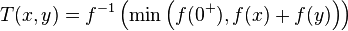 T(x,y)=f^{-1}\left(\min\left(f(0^+),f(x)+f(y)\right)\right)