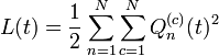  
L(t) =  \frac{1}{2}\sum_{n=1}^N\sum_{c=1}^N Q_n^{(c)}(t)^2
