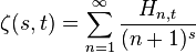 \zeta(s,t)=\sum_{n=1}^\infty \frac{H_{n,t}}{(n+1)^s}