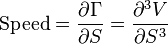 \text{Speed} = \frac{\partial\Gamma}{\partial S} = \frac{\partial^3 V}{\partial S^3}