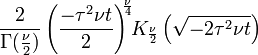 \frac{2}{\Gamma(\frac{\nu}{2})}\left(\frac{-\tau^2\nu t}{2}\right)^{\!\!\frac{\nu}{4}}\!\!K_{\frac{\nu}{2}}\left(\sqrt{-2\tau^2\nu t}\right)