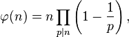 
\varphi(n) =n \prod_{p\mid n} \left(1-\frac{1}{p}\right),
