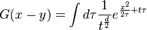  G(x-y) = \int d\tau {1 \over t^{d\over 2}} e^{{x^2 \over 2\tau} + t \tau} 