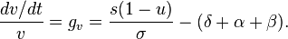 \frac {dv/dt}{v} = g_v=\frac {s(1-u)}{\sigma} -(\delta +\alpha + \beta).