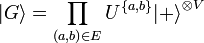 {\left| G \right\rangle} =\prod _{(a,b)\in E}U^{\{ a,b\} } {\left| + \right\rangle} ^{\otimes V}