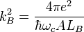 
 k_B^2  = {4 \pi e^2 \over \hbar \omega_c A L_B}
