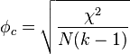 \phi_c = \sqrt{ \frac{\chi^2}{N(k - 1)}}