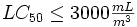 LC_{50} \le 3000 \tfrac{mL}{m^3}