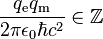 \frac{q_{\mathrm e} q_{\mathrm m}}{2 \pi \epsilon_0 \hbar c^2} \in \mathbb{Z}