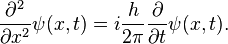 
{\partial^2\over\partial x^2} \psi(x,t)  = i \frac h{2\pi} {\partial\over\partial t} \psi(x,t).
