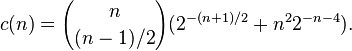 c(n)={n\choose (n-1)/2}(2^{-(n+1)/2} + n^2 2^{-n-4}).