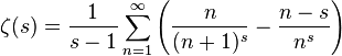 \zeta(s)=\frac{1}{s-1}\sum_{n=1}^\infty \left(\frac{n}{(n+1)^s}-\frac{n-s}{n^s}\right)