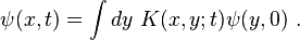 \psi(x,t)=\int dy~ K(x,y;t) \psi(y,0) ~.