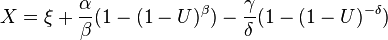 X =\xi + \frac{\alpha}{\beta} (1 - (1-U)^{\beta}) - \frac{\gamma}{\delta} (1 - (1-U)^{-\delta})