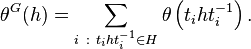  \theta^G(h) = \sum_{i \ : \ t_iht_i^{-1} \in H} \theta \left (t_iht_i^{-1} \right ).