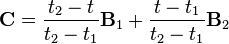 \mathbf{C} = \frac{t_{2}-t}{t_{2}-t_1}\mathbf{B}_1+\frac{t-t_1}{t_{2}-t_1}\mathbf{B}_2