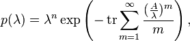 p(\lambda)= \lambda^n \exp \left( -\operatorname{tr} \sum_{m=1}^\infty {({A\over\lambda})^m \over m}  \right),