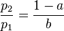 \frac{p_2}{p_1} = \frac{1-a}{b}