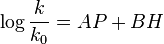 \log \frac{k}{k_0} = A P + B H\,