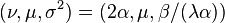 (\nu, \mu, \sigma^2)=(2\alpha, \mu, \beta/(\lambda\alpha))