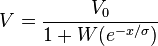  V = \frac{V_0}{1+W (e^{-x/\sigma})}