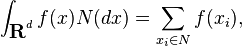  \int_{\textbf{R}^d} f(x){N}(dx)=\sum\limits_{x_i\in N} f(x_i), 