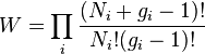 W=\prod_i \frac{(N_i+g_i-1)!}{N_i!(g_i-1)!}