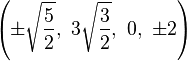 \left(\pm {\sqrt {\frac {5}{2}}},\ 3{\sqrt {\frac {3}{2}}},\ 0,\ \pm 2\right)