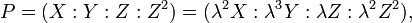 P= (X:Y:Z:Z^{2}) = (\lambda^{2}X:\lambda^{3}Y:\lambda Z:\lambda^{2}Z^{2}),