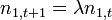 n_{1, t+1} = \lambda n_{1, t}