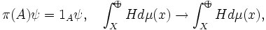  \pi(A) \psi = 1_A \psi, \quad \int_X^\oplus H d \mu(x) \rightarrow \int_X^\oplus H d \mu(x), 