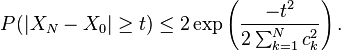 P(|X_N - X_0| \geq t) \leq 2\exp\left ({-t^2 \over 2 \sum_{k=1}^N c_k^2} \right). 