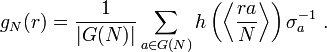  g_N(r) = \frac{1}{|G(N)|} \sum_{a \in G(N)} h\left({\left\langle{\frac{ra}{N}}\right\rangle}\right) \sigma_a^{-1} \ . 