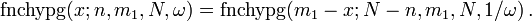 \operatorname{fnchypg}(x;n,m_1,N,\omega) = \operatorname{fnchypg}(m_1-x;N-n,m_1,N,1/\omega)\,.