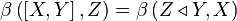  \beta \left(\left[X,Y\right],Z\right)=\beta \left(Z \triangleleft Y,X \right) 