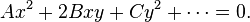 Ax^2 + 2Bxy + Cy^2 + \cdots = 0.