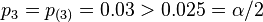 p_3=p_{(3)}=0.03 > 0.025=\alpha/2