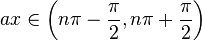 ax \in \left( n\pi - \frac{\pi}{2}, n\pi + \frac{\pi}{2} \right) \,