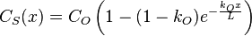 C_S (x) = C_O \left ( 1 - (1 - k_O) e^{- \frac{k_O x}{L} } \right )