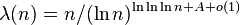 \lambda(n) = n / (\ln n)^{\ln\ln\ln n + A  + o(1)}\,