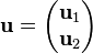 \displaystyle \mathbf{u} = \begin{pmatrix}
 \mathbf{u}_1 \\
 \mathbf{u}_2 
\end{pmatrix}