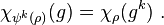 \chi_{\psi^k(\rho)}(g) = \chi_\rho(g^k) \ . 