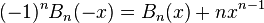 (-1)^n B_n(-x) = B_n(x) + nx^{n-1}\,